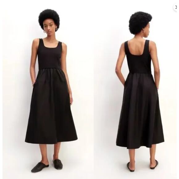 Everlane Women’s Black Midi Dress Sz L Supima Jersey Minimalist Capsule Wardrobe - Picture 1 of 9